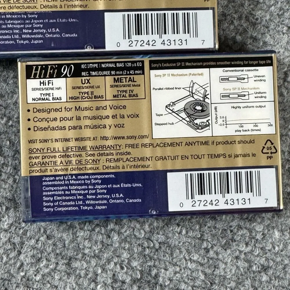 Lot of 3 Sony HiFi 90 Type I Normal Bias Blank Audio Cassette Tapes New Sealed